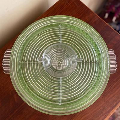 Midcentury Art Deco Clear Anchor Hocking Manhattan Relish Tray and Bowl