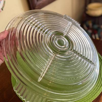 Midcentury Art Deco Clear Anchor Hocking Manhattan Relish Tray and Bowl