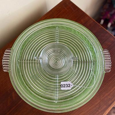 Midcentury Art Deco Clear Anchor Hocking Manhattan Relish Tray and Bowl