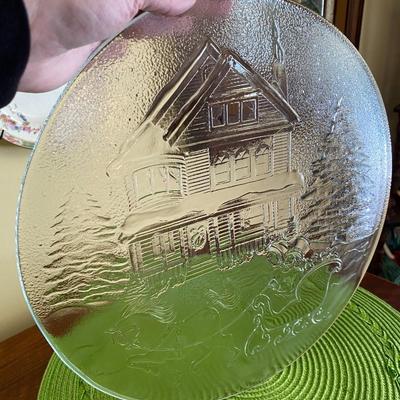Vintage Clear Glass Christmas Sleigh Ride Platter by Libby