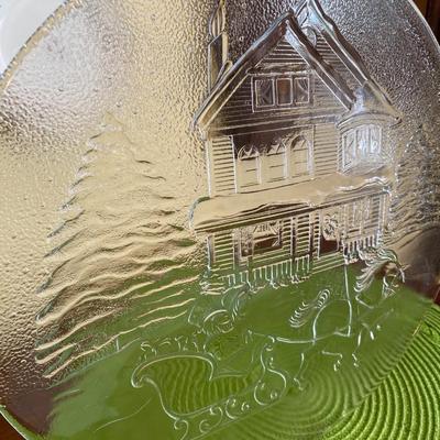 Vintage Clear Glass Christmas Sleigh Ride Platter by Libby