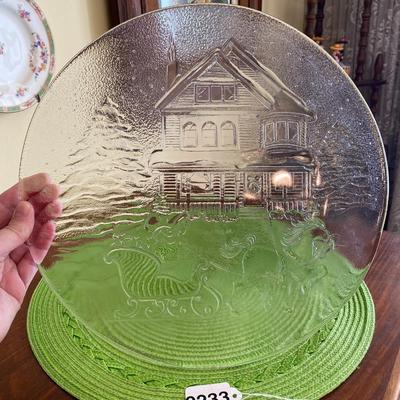 Vintage Clear Glass Christmas Sleigh Ride Platter by Libby