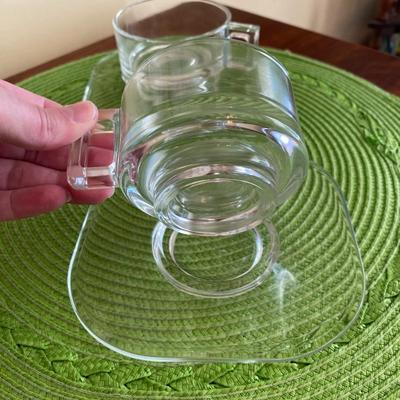 Art Deco Joe Colombo Italora Arno Clear Glass Cup and Saucer Set 1