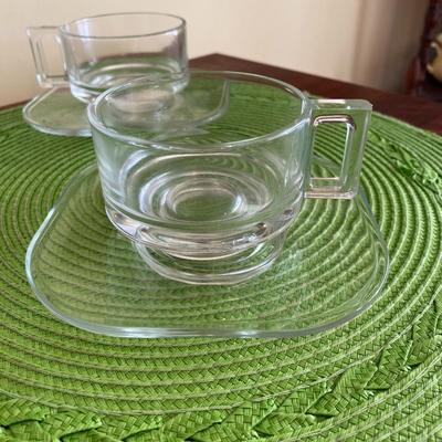 Art Deco Joe Colombo Italora Arno Clear Glass Cup and Saucer Set 1