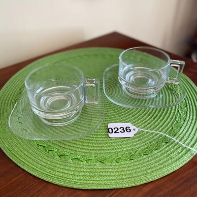 Art Deco Joe Colombo Italora Arno Clear Glass Cup and Saucer Set 1