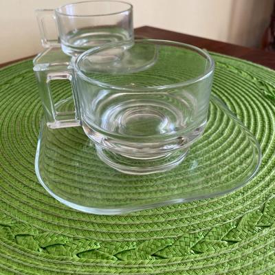 Art Deco Joe Colombo Italora Arno Clear Glass Cup and Saucer Set 1