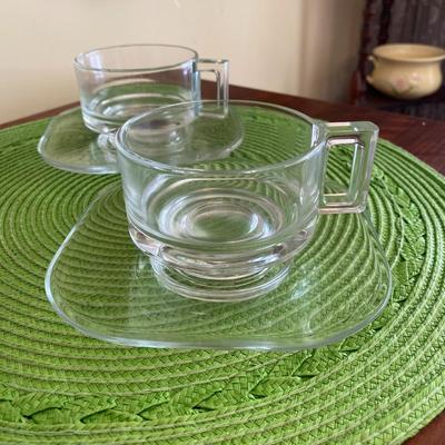 Art Deco Joe Colombo Italora Arno Clear Glass Cup and Saucer Set 1
