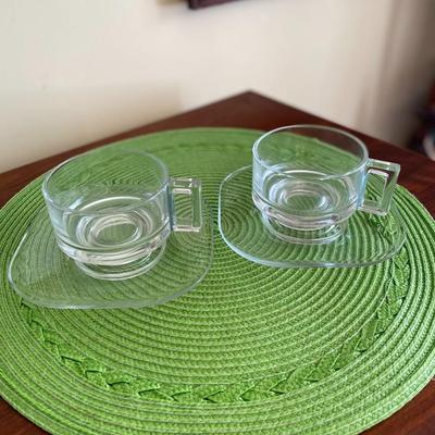 Art Deco Joe Colombo Italora Arno Clear Glass Cup and Saucer Set 1