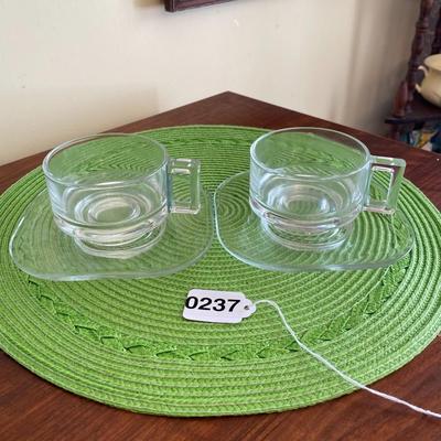 Art Deco Joe Colombo Italora Arno Clear Glass Cup and Saucer Set 2