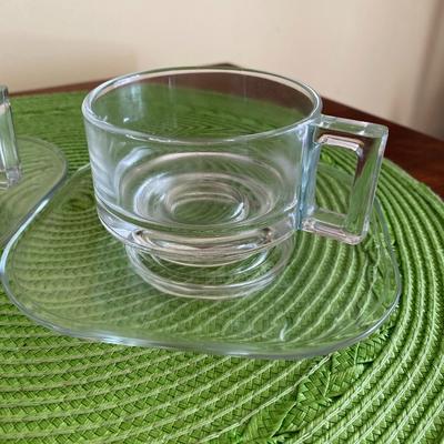 Art Deco Joe Colombo Italora Arno Clear Glass Cup and Saucer Set 2