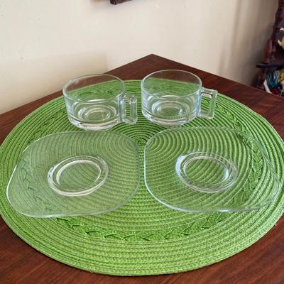 Art Deco Joe Colombo Italora Arno Clear Glass Cup and Saucer Set 2