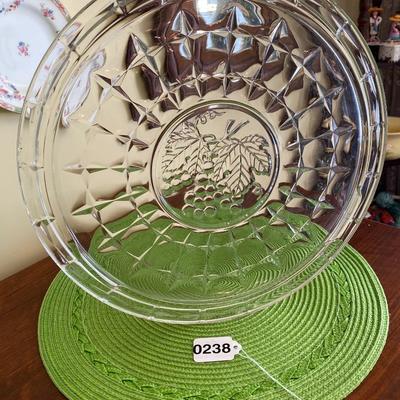 Vintage Clear Glass Serving Dish with Grapes and Grape Leaf Center Design 