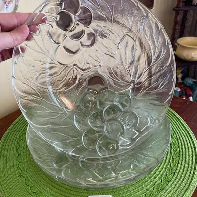 Vintage Clear Glass Grape Pattern Plates by Kig Malaysia Set 1