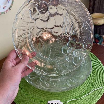 Vintage Clear Glass Grape Pattern Plates by Kig Malaysia Set 2