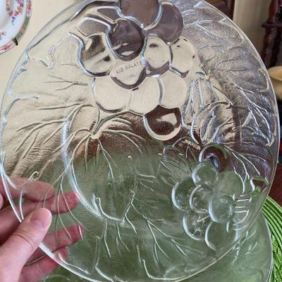 Vintage Clear Glass Grape Pattern Plates by Kig Malaysia Set 2