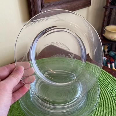 Vintage Clear Glass Salad Plates with Etched Wheat Pattern Set 1