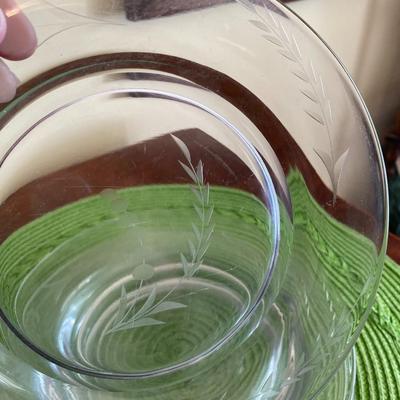 Vintage Clear Glass Salad Plates with Etched Wheat Pattern Set 1