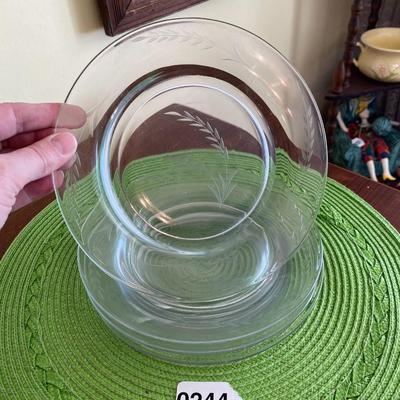 Vintage Clear Glass Salad Plates with Etched Wheat Pattern Set 2
