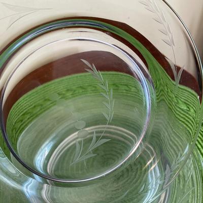 Vintage Clear Glass Salad Plates with Etched Wheat Pattern Set 3