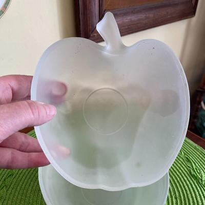 Vintage Frosted Glass Apple Bowl Set 2