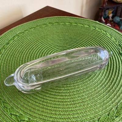 Too Cute Clear Glass Hot Dog Condiment Lidded Dish and Spoon 