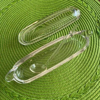 Too Cute Clear Glass Hot Dog Condiment Lidded Dish and Spoon 