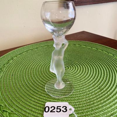 Art Nouveau Frosted Nude Female Stem Cordial Glass by Bayel France 