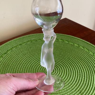 Art Nouveau Frosted Nude Female Stem Cordial Glass by Bayel France 