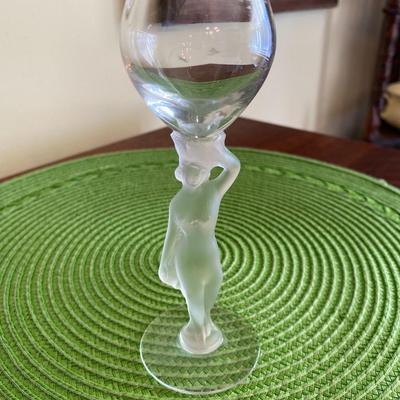 Art Nouveau Frosted Nude Female Stem Cordial Glass by Bayel France 