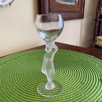 Art Nouveau Frosted Nude Female Stem Cordial Glass by Bayel France 