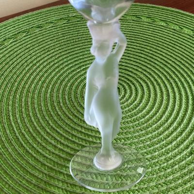 Art Nouveau Frosted Nude Female Stem Cordial Glass by Bayel France 
