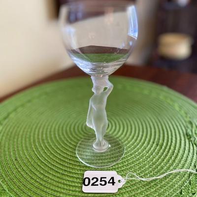 Art Nouveau Frosted Nude Female Stem Wine Glass by Bayel France