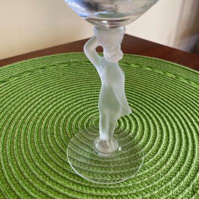 Art Nouveau Frosted Nude Female Stem Wine Glass by Bayel France