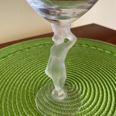 Art Nouveau Frosted Nude Female Stem Wine Glass by Bayel France