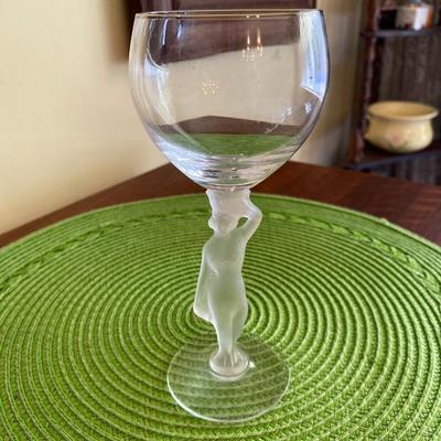Art Nouveau Frosted Nude Female Stem Wine Glass by Bayel France