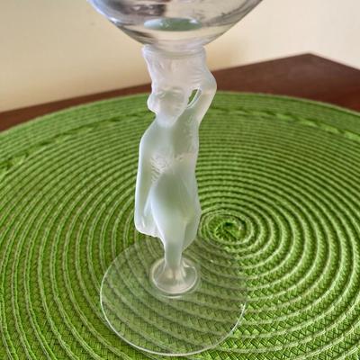 Art Nouveau Frosted Nude Female Stem Wine Glass by Bayel France