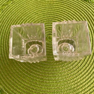 Art Deco Pressed Ribbed Candle Holder Dual Use! Set 1