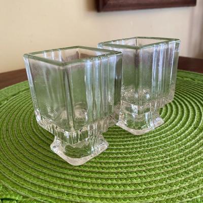 Art Deco Pressed Ribbed Candle Holder Dual Use! Set 1