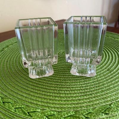 Art Deco Pressed Ribbed Candle Holder Dual Use! Set 1
