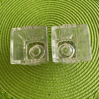 Art Deco Pressed Ribbed Candle Holder Dual Use! Set 1