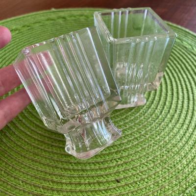 Art Deco Pressed Ribbed Candle Holder Dual Use! Set 1