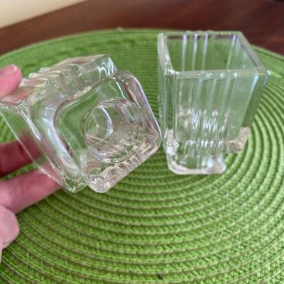Art Deco Pressed Ribbed Candle Holder Dual Use! Set 1