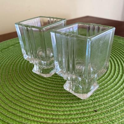 Art Deco Pressed Ribbed Candle Holder Dual Use! Set 1