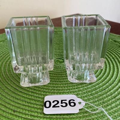 Art Deco Pressed Ribbed Candle Holder Dual Use! Set 2