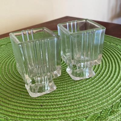 Art Deco Pressed Ribbed Candle Holder Dual Use! Set 2
