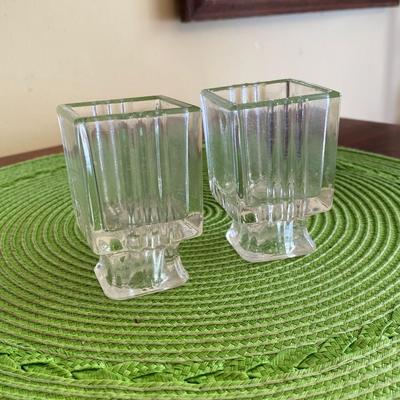 Art Deco Pressed Ribbed Candle Holder Dual Use! Set 2