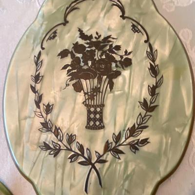 Victorian Green Pearlized Celluloid 4 Piece Vanity Set by Dupont Pyralin