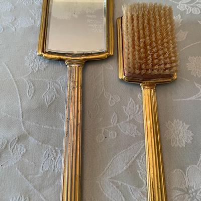 Victorian Enamel Guilloche 2 Piece Dainty Floral Design Vanity Set