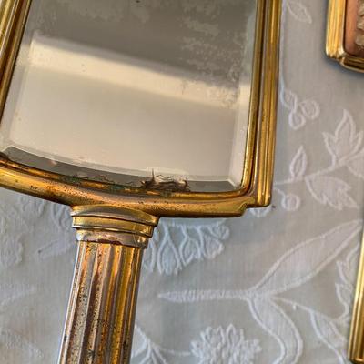 Victorian Enamel Guilloche 2 Piece Dainty Floral Design Vanity Set