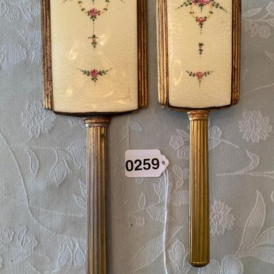 Victorian Enamel Guilloche 2 Piece Dainty Floral Design Vanity Set